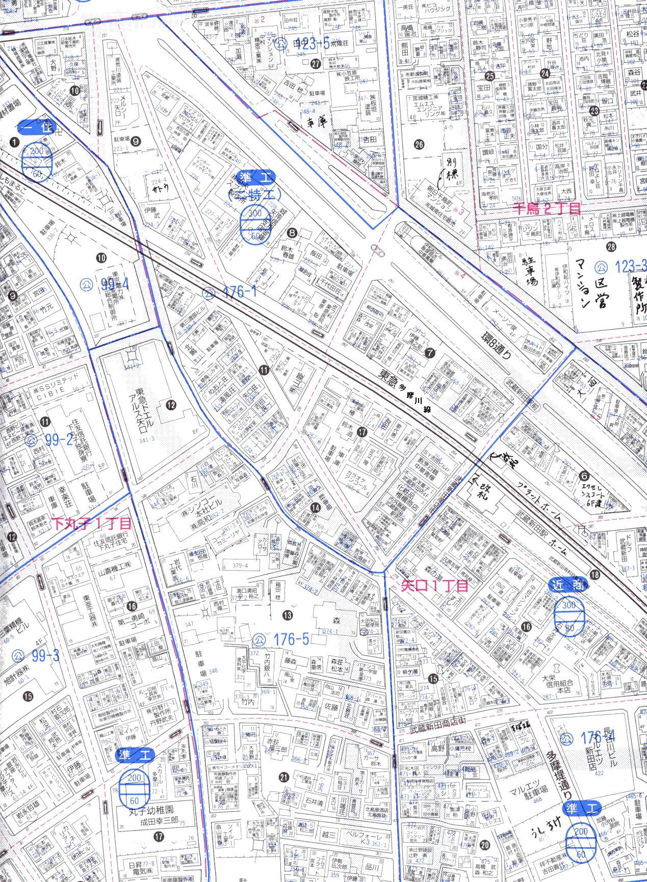 武蔵新田駅周辺の住宅地図